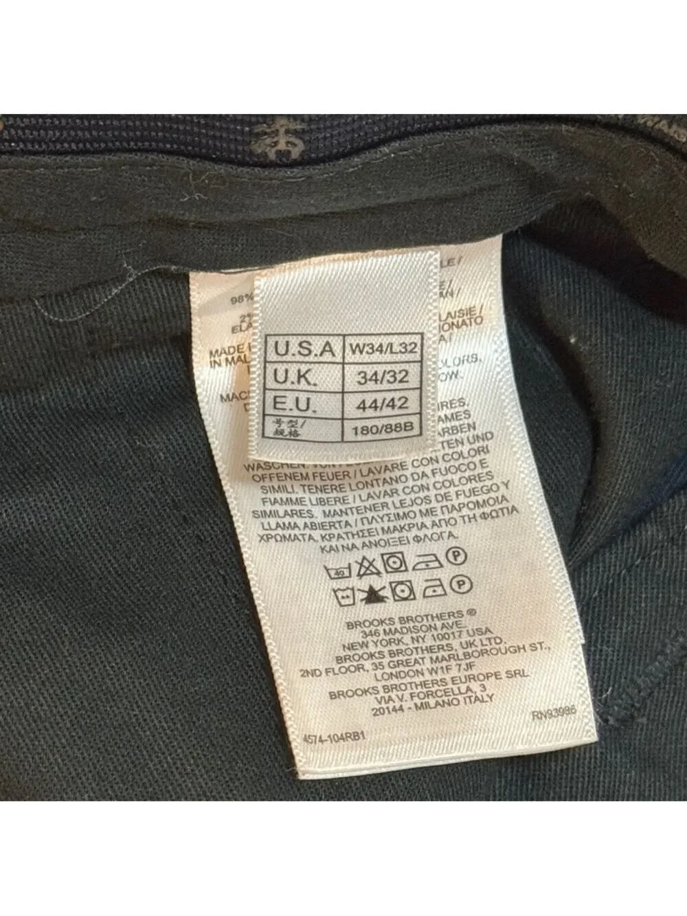 Brooks Brothers Chino Advantage Stretch Pants Dark Blue 34 32